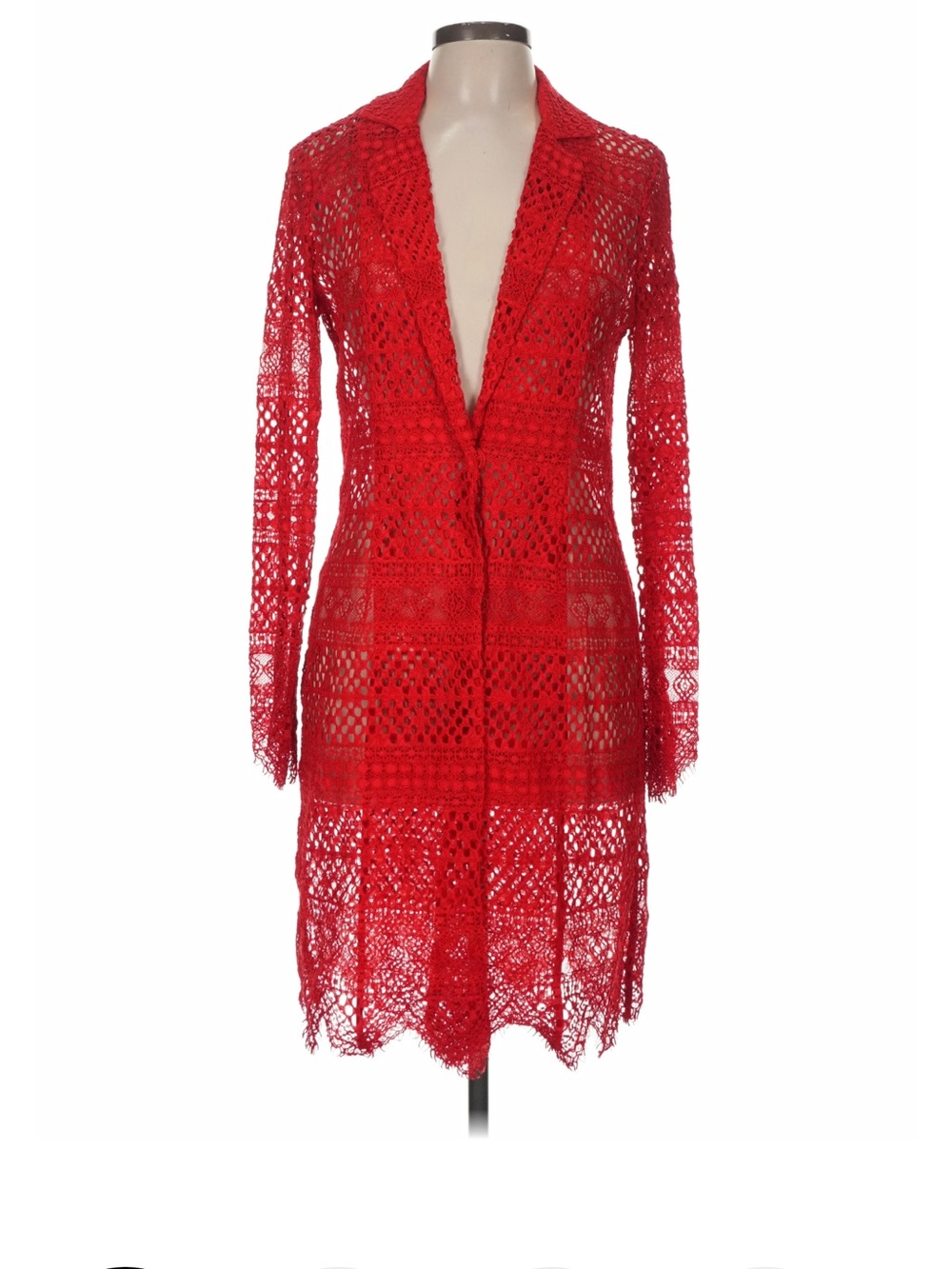 Twin-Set Red Open-Knit Long Cardigan by Simona Barbieri